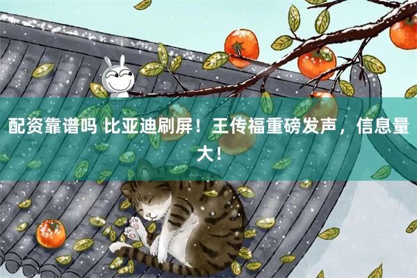 配资靠谱吗 比亚迪刷屏！王传福重磅发声，信息量大！